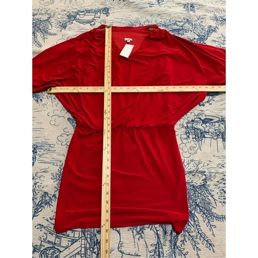 Beautiful‎ NEW WITH TAGS 1990s Cache Red Satin Batwing Cutout Draped Dress XS